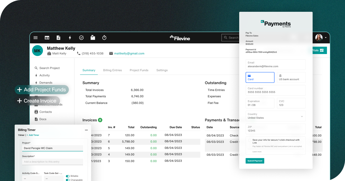 Timekeeping, Billing and Payments by Filevine