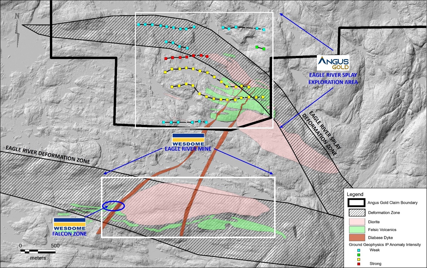 Surface Map – Angus Gold’s Eagle River Splay Exploration Area, Golden Sky Project