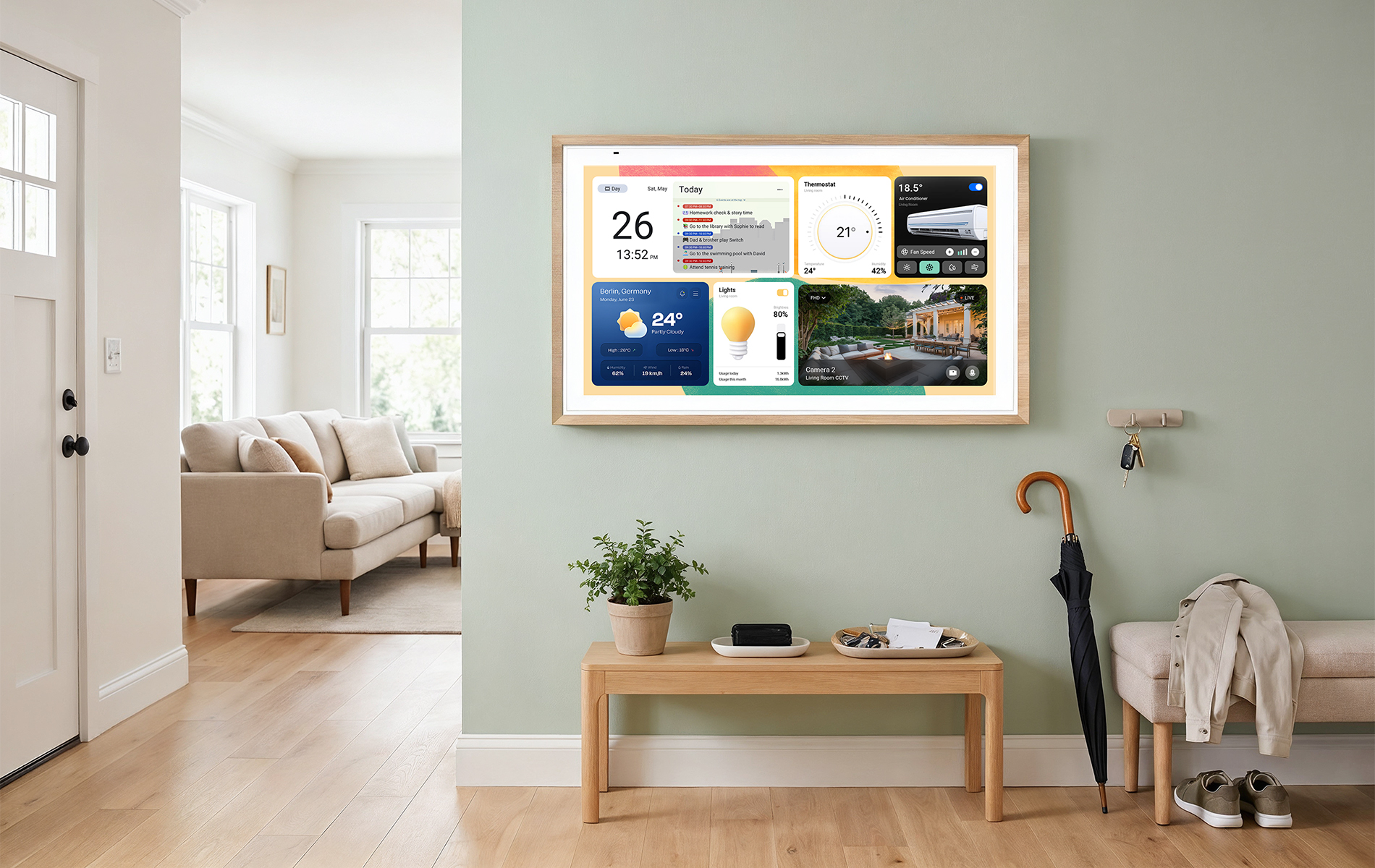 Apolosign Digital Calendar serving as a smart home control panel for managing connected devices and family schedules