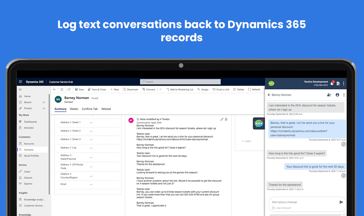 TextUs and MS Dynamics Conversation Logging