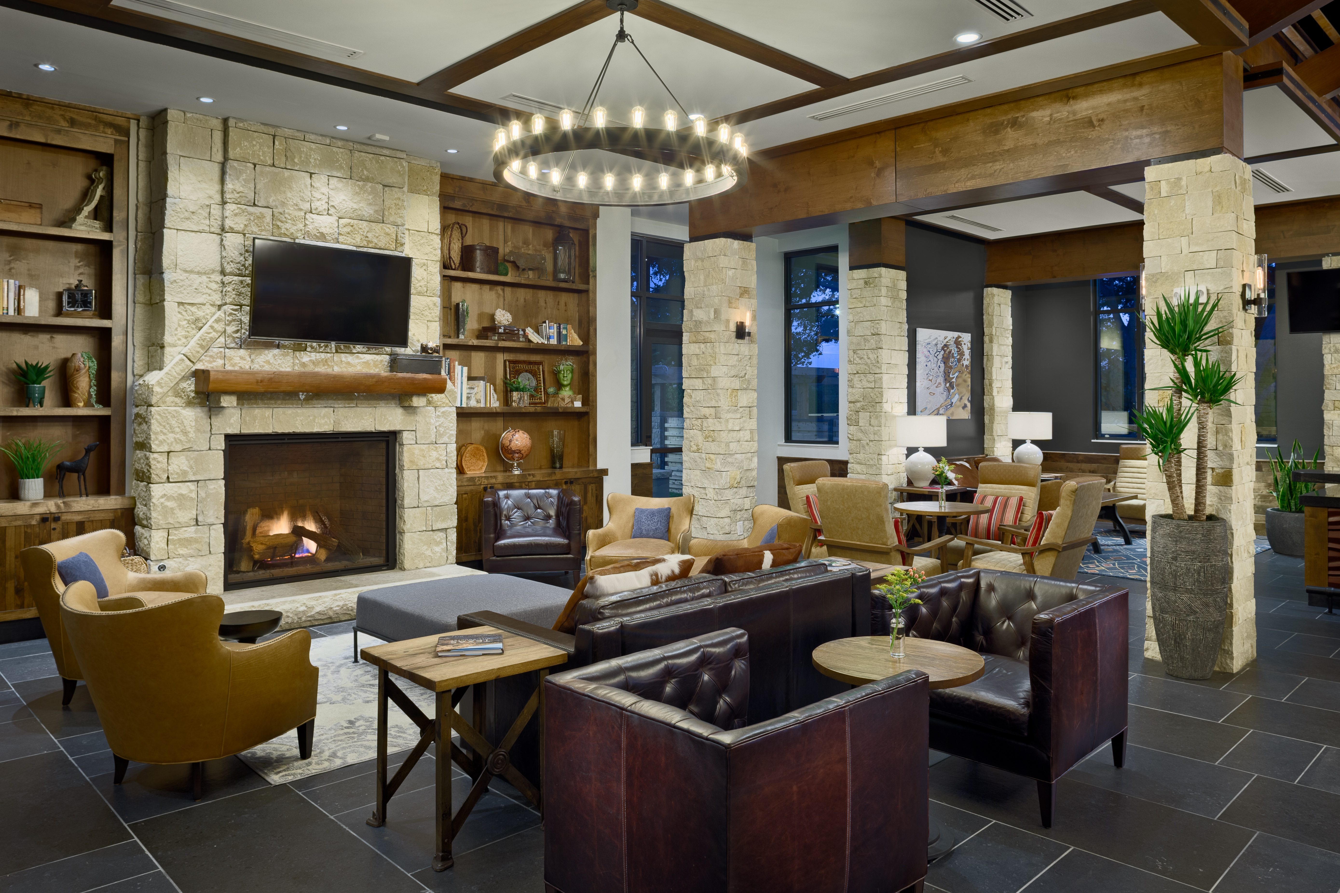 The hotel embodies a 'bevy' of all things people come to the Texas Hill Country for: incredible diverse food, artisan beverages, authentic regional finishes and true Texas hospitality. It all starts when you walk into The Bevy Hotel's lobby (pictured). 