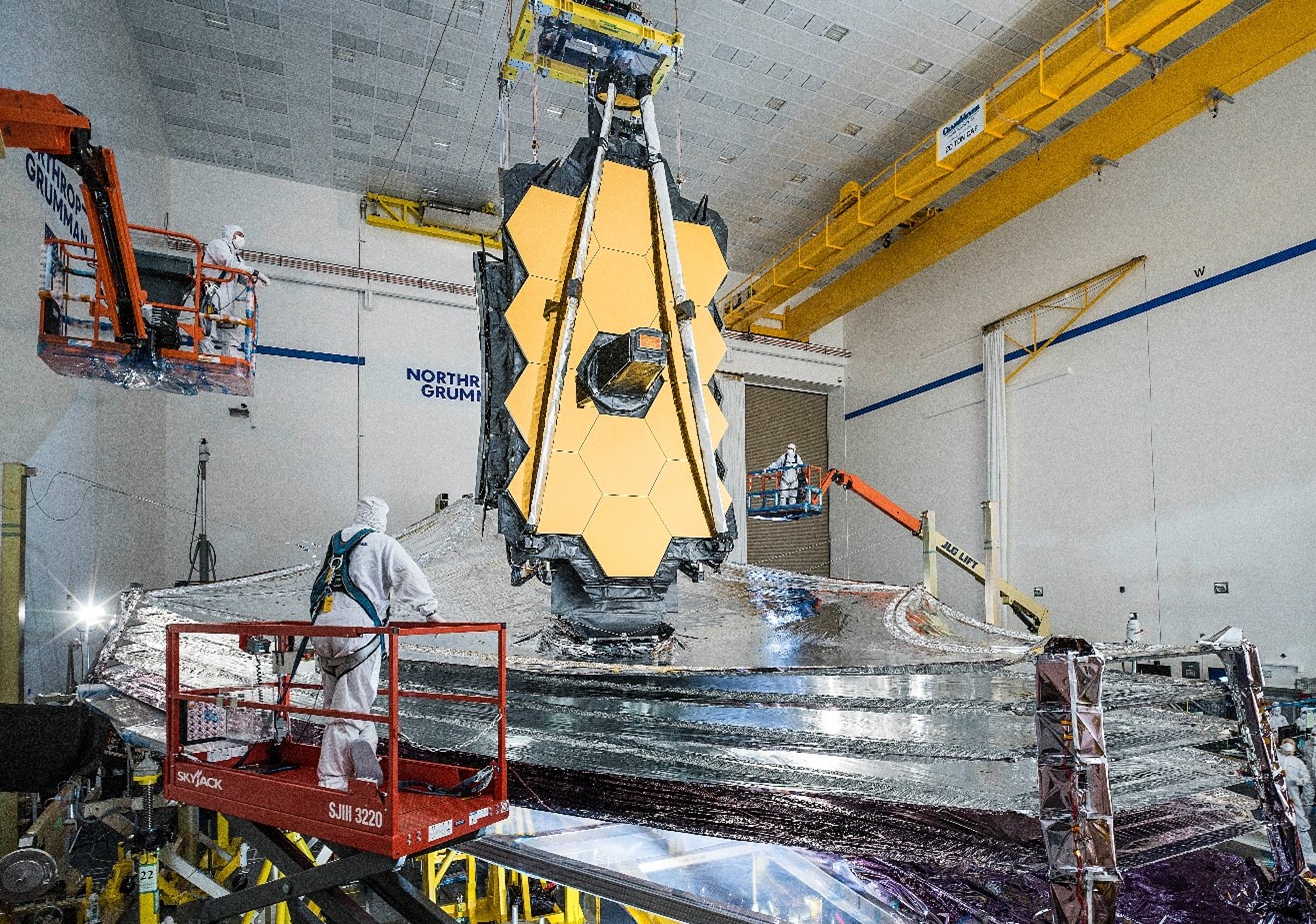 For the last time on Earth, the James Webb Space
Telescope’s sunshield was deployed and tensioned by testing teams at
Northrop Grumman in Redondo Beach, California where final deployment tests
were completed. (Photo Credit: NASA/Chris Gunn)