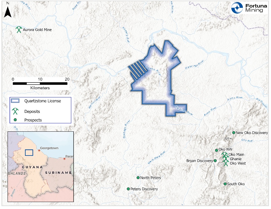 Figure 1: Location of Quartzstone Project, Guyana