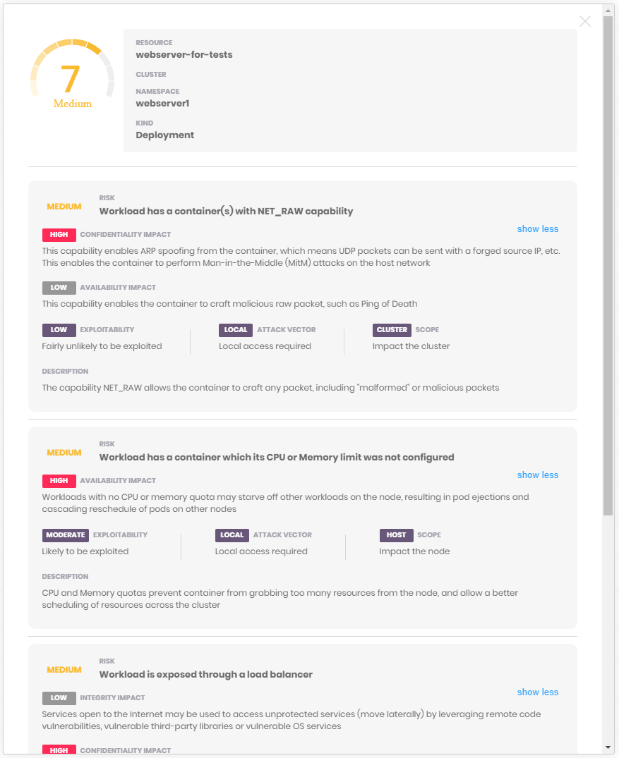 kube-scan workload configuration report 