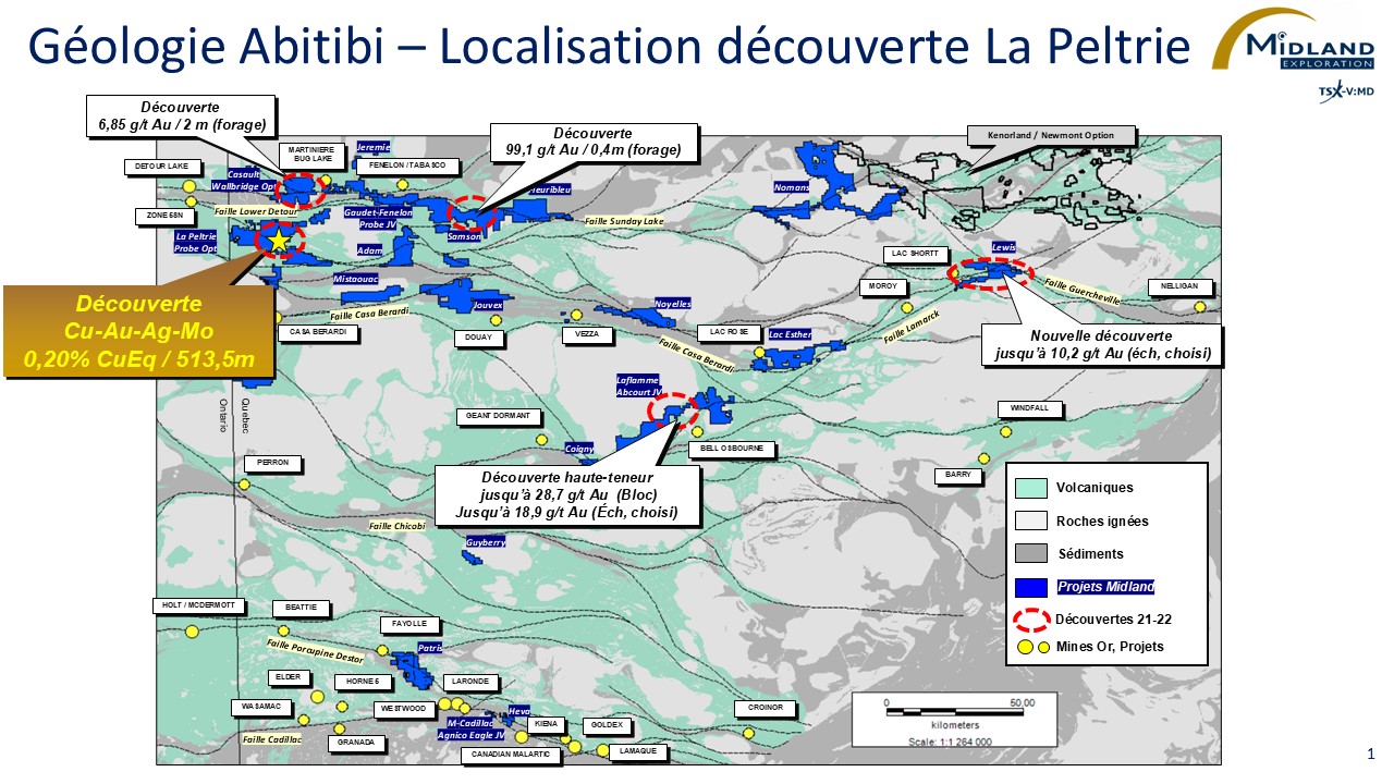 Figure 1 Géologie Abitibi-Localisation découverte La Peltrie