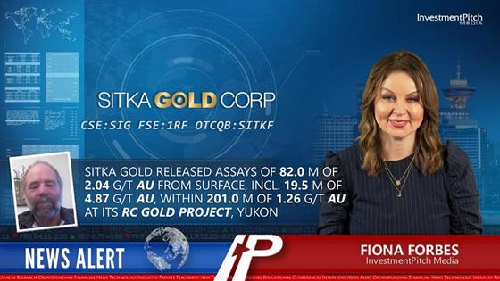 Sitka Gold released assays of 82.0 metres of 2.04 g/t gold from surface, including 19.5 metres of 4.87 g/t gold, within 201.0 metres of 1.26 g/t gold at its RC Gold Project, Yukon: Sitka Gold released assays of 82.0 metres of 2.04 g/t gold from surface, including 19.5 metres of 4.87 g/t gold, within 201.0 metres of 1.26 g/t gold at its RC Gold Project, Yukon