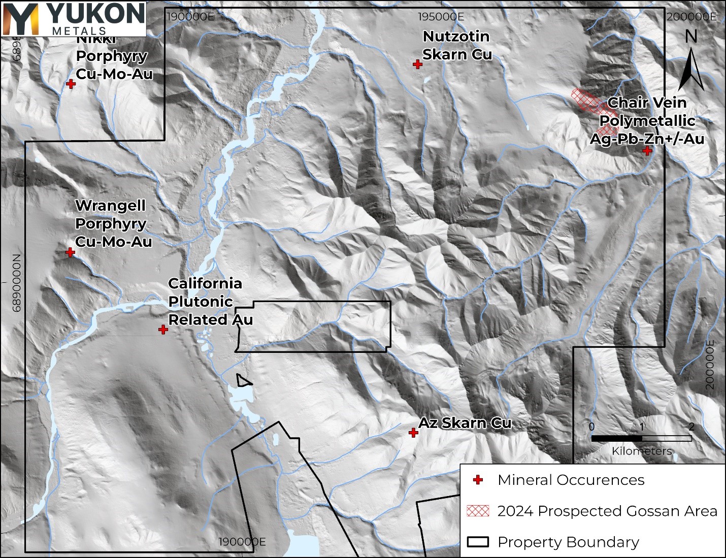 AZ property map with noted historical mineral occurrences. 