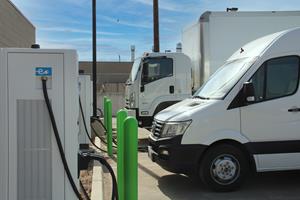Electric trucks charge at Zeem Solutions' fleet-as-a-service depot near LAX