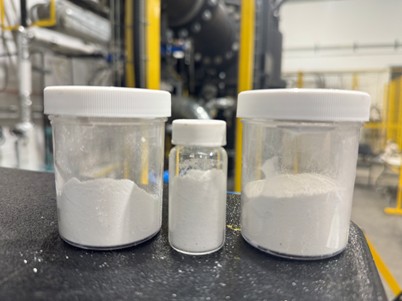 Image 1: actual material produced by the fumed silica reactor engineered by PyroGenesis 