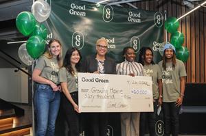 The Good Green team presents check to Good Green grant recipient Growing Home.