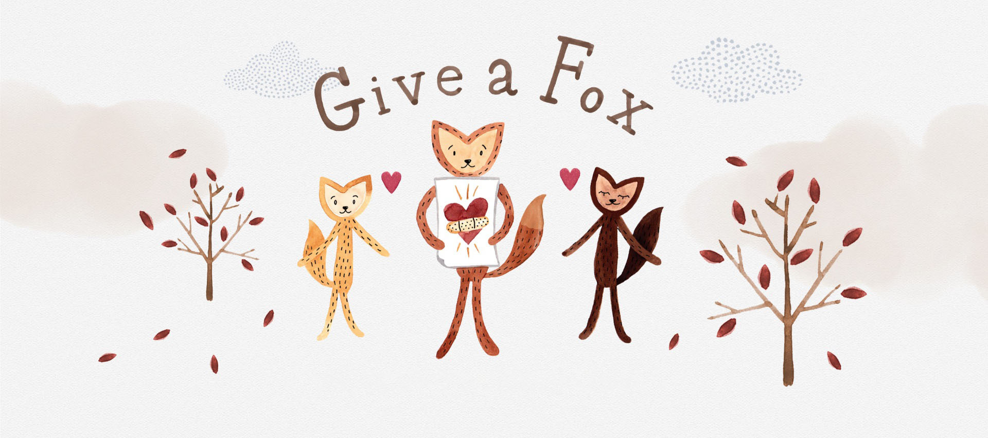 A cartoon image of three foxes with the phrase give a fox