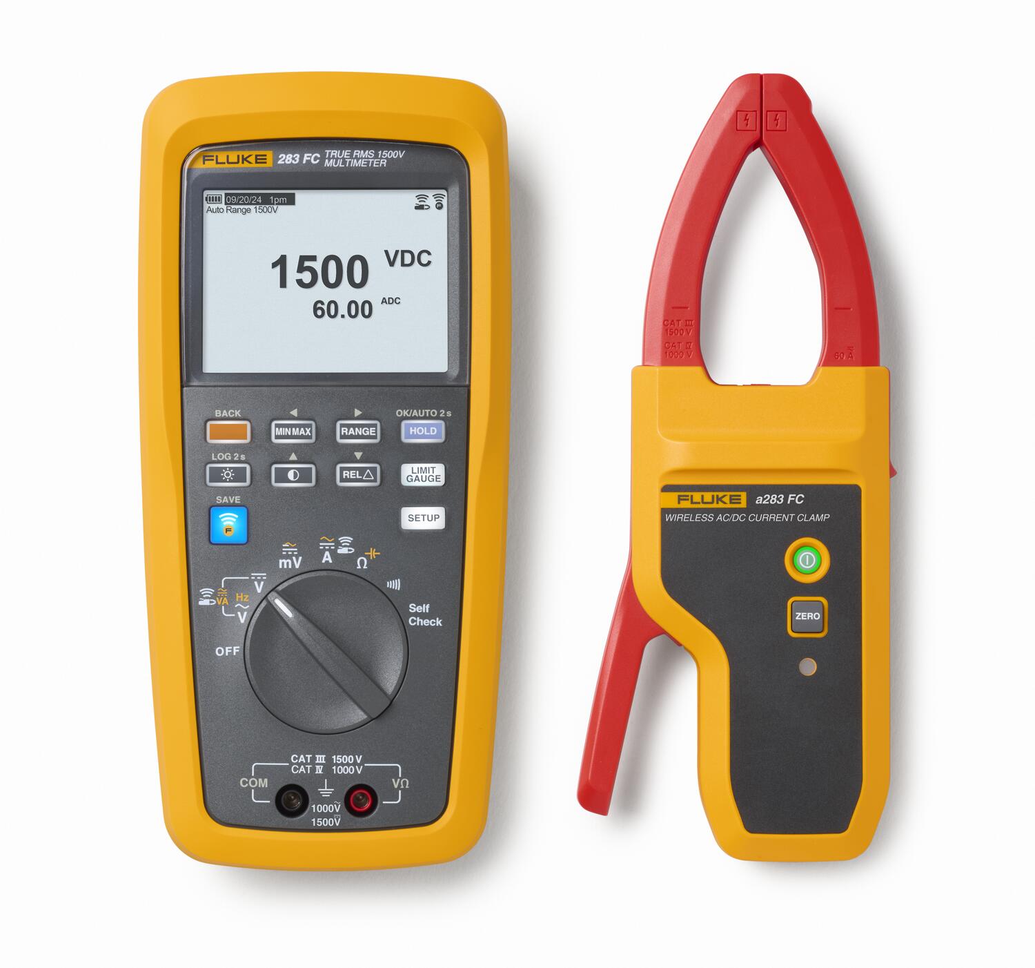 Fluke a283 FC True-RMS CAT III 1500V Wireless Current Clamp & Fluke 283 FC/PV Solar Digital Multimeter 