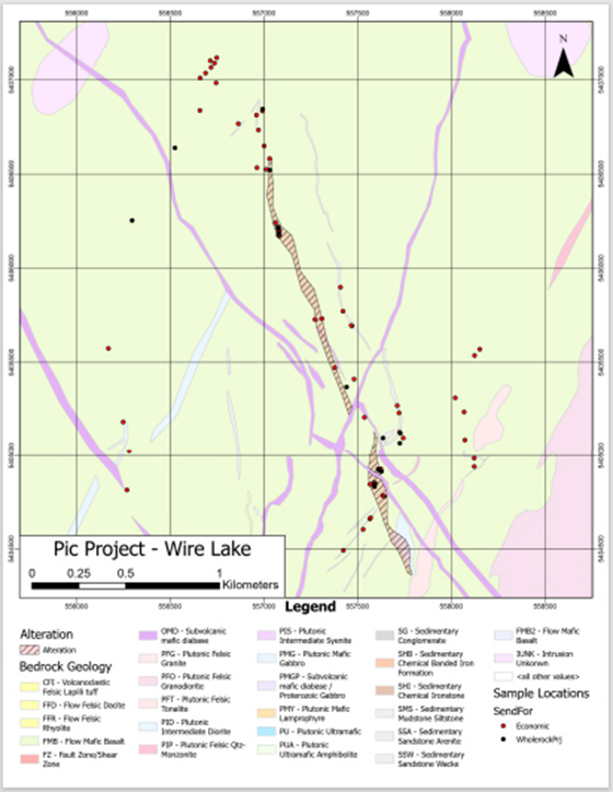 Locations of grab samples taken during 2024 mapping exploration program