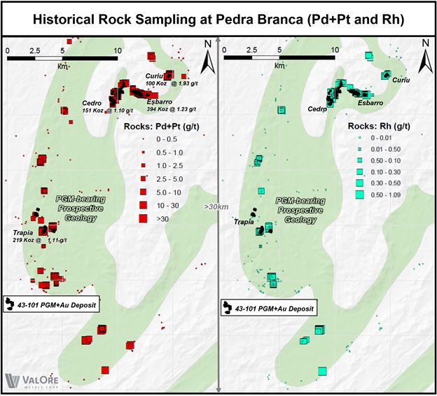 Historical Rock Sampling at Pedra Branca (PD+pt and Rh)