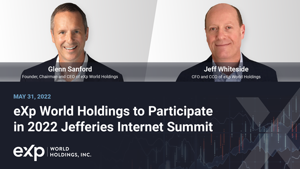 eXp World Holdings to Attend Jefferies Virtual Event May 2022