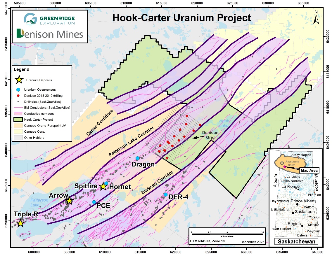 Hook-Carter Uranium Project:  Compilation Map of Uranium Deposits and Occurrences and Historical Exploration 