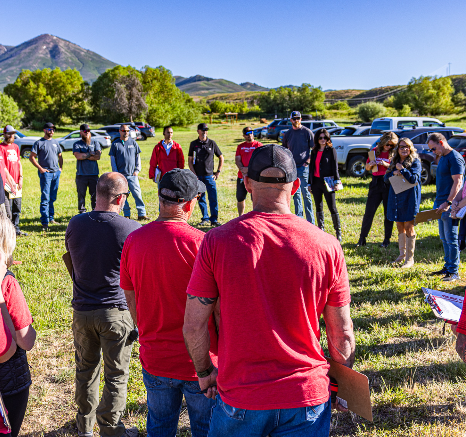 Team CBH gathering to kick off construction of six ADA-compliant cabins at Hidden Paradise, Idaho's first medical camp.