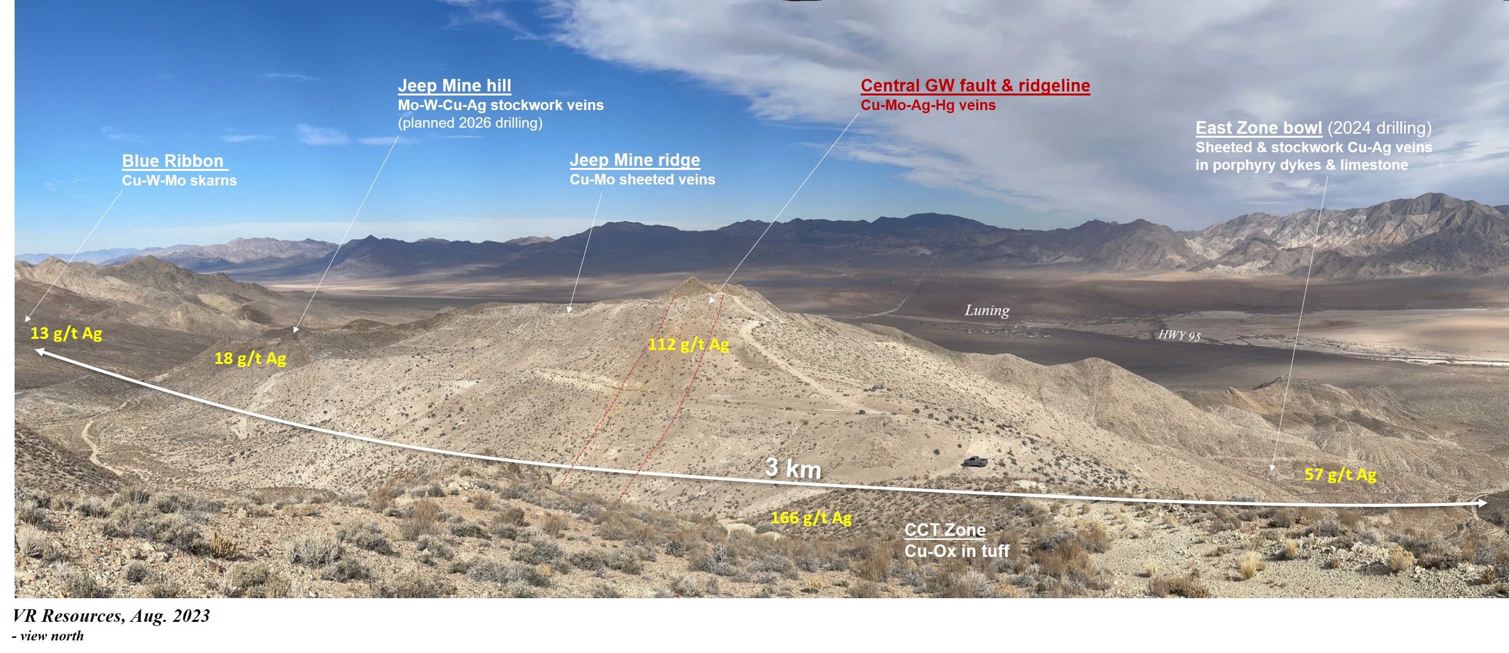 VR intersects 317 m at 0.77% CuEq starting at surface, above 419 m of 0.48% CuEq, in 881 m drill hole of continuous polymetallic stockwork veining at New Boston Porphyry-Skarn project, Nevada