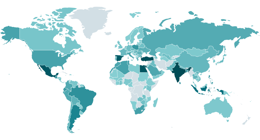 Distribution of Amadey – detection heatmap (2025-present).