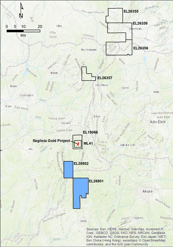 Figure 4: Regional map showing location of EL28801 and EL28802 in blue