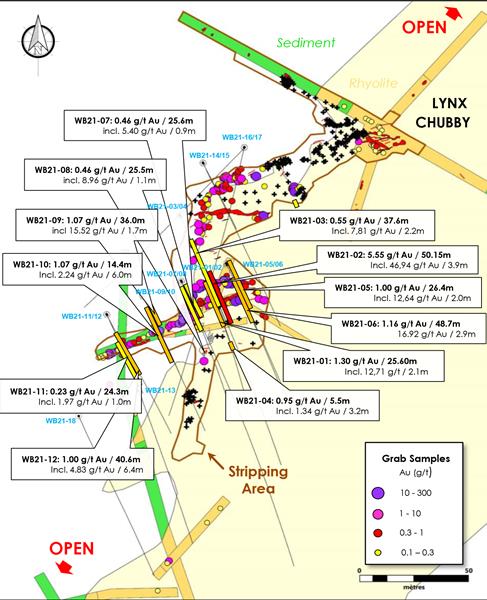 Figure 1. Map of the Lynx Zone Drill Results