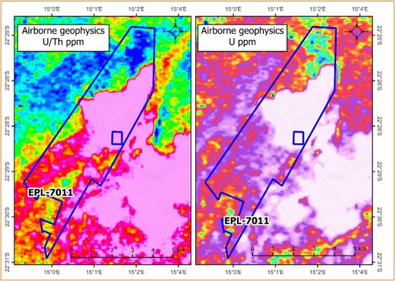 Airborne radiometric signatures (U/Th and U) over EPL-7011.