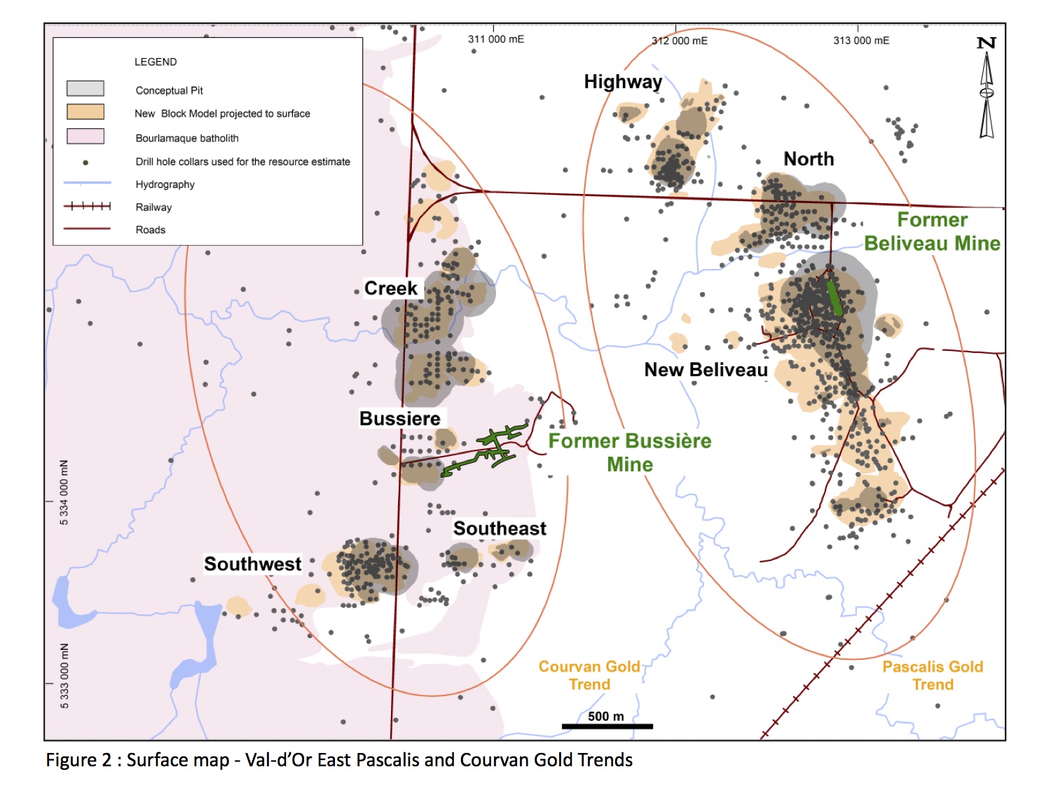 Figure 2 - Surface Map - Val-d'Or East Pascalis and Courvan Gold Trends
