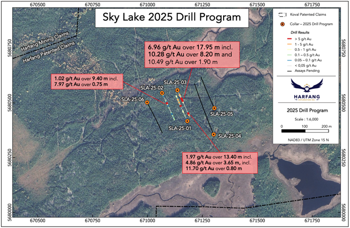Drill results and drill hole traces of the 2025 winter diamond drill program