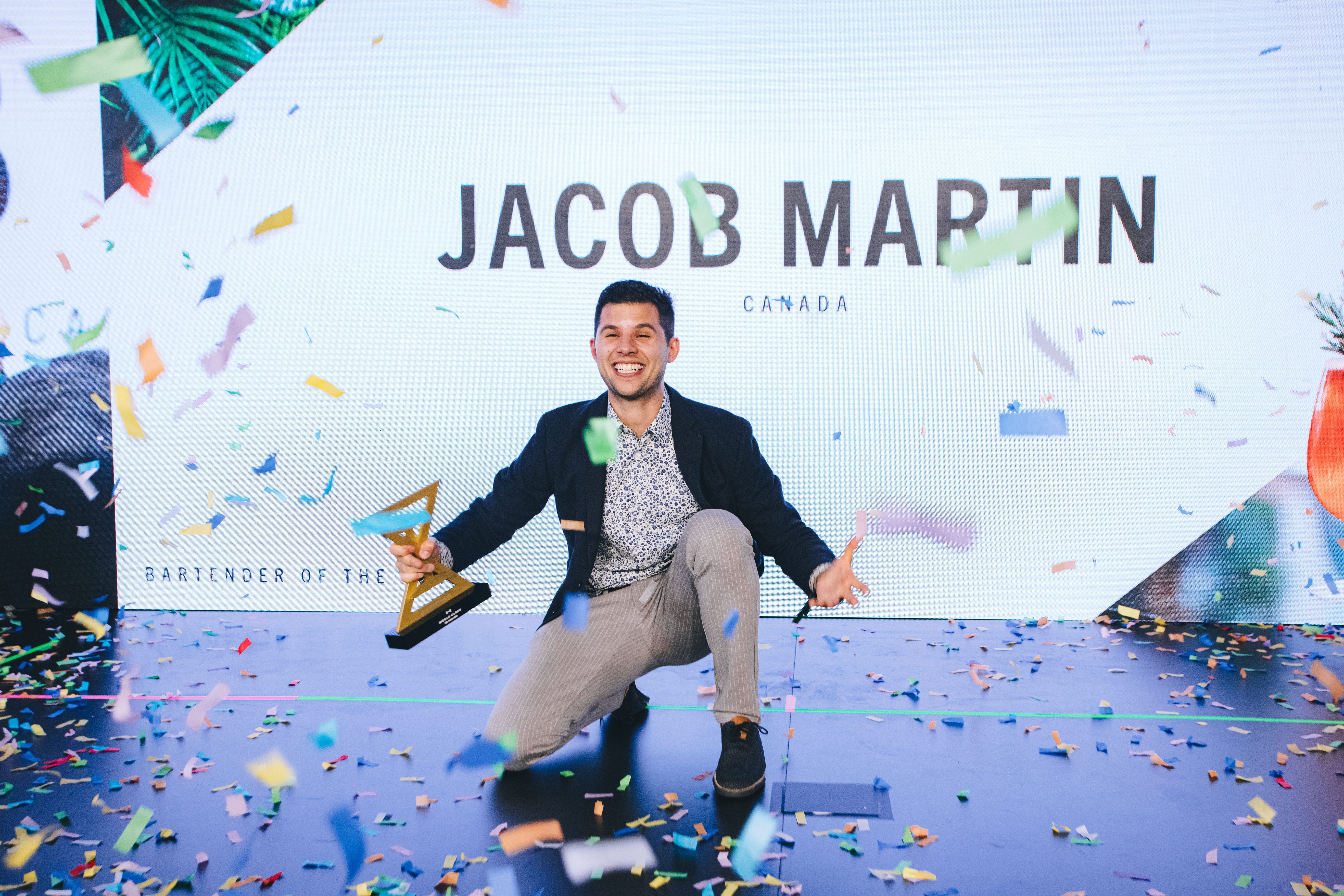 Jacob Martin celebrates his win at the World Class Global Bartender of the Year awards.