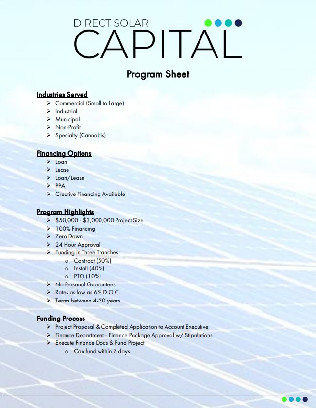 Direct Solar Capital Program Sheet July 25, 2019