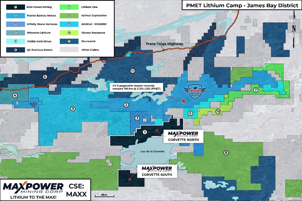 MAX Power Mining claims location map_James Bay Lithium Camp