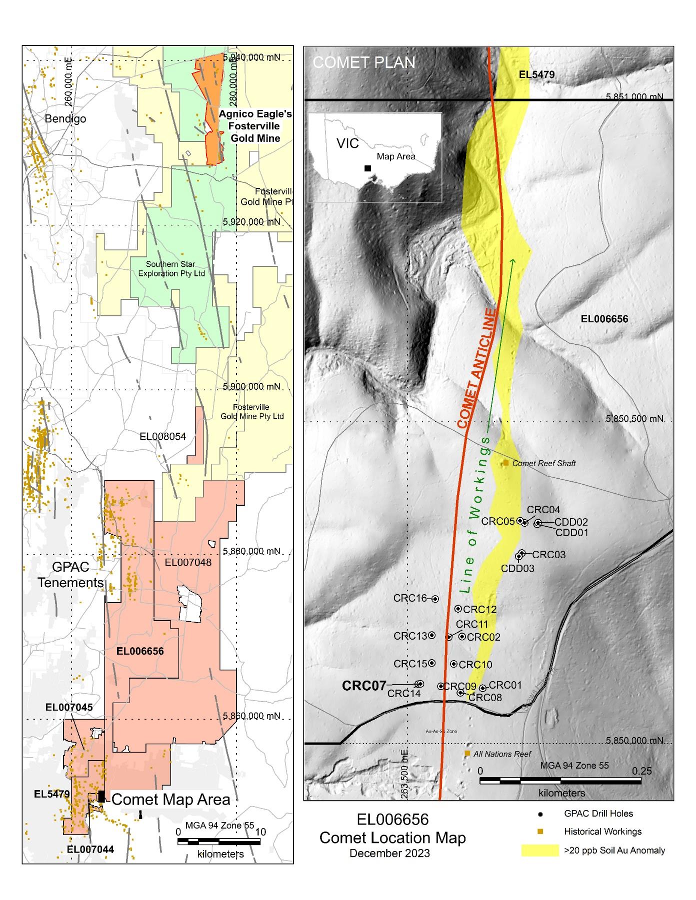 Comet prospect location plan and drillhole plan