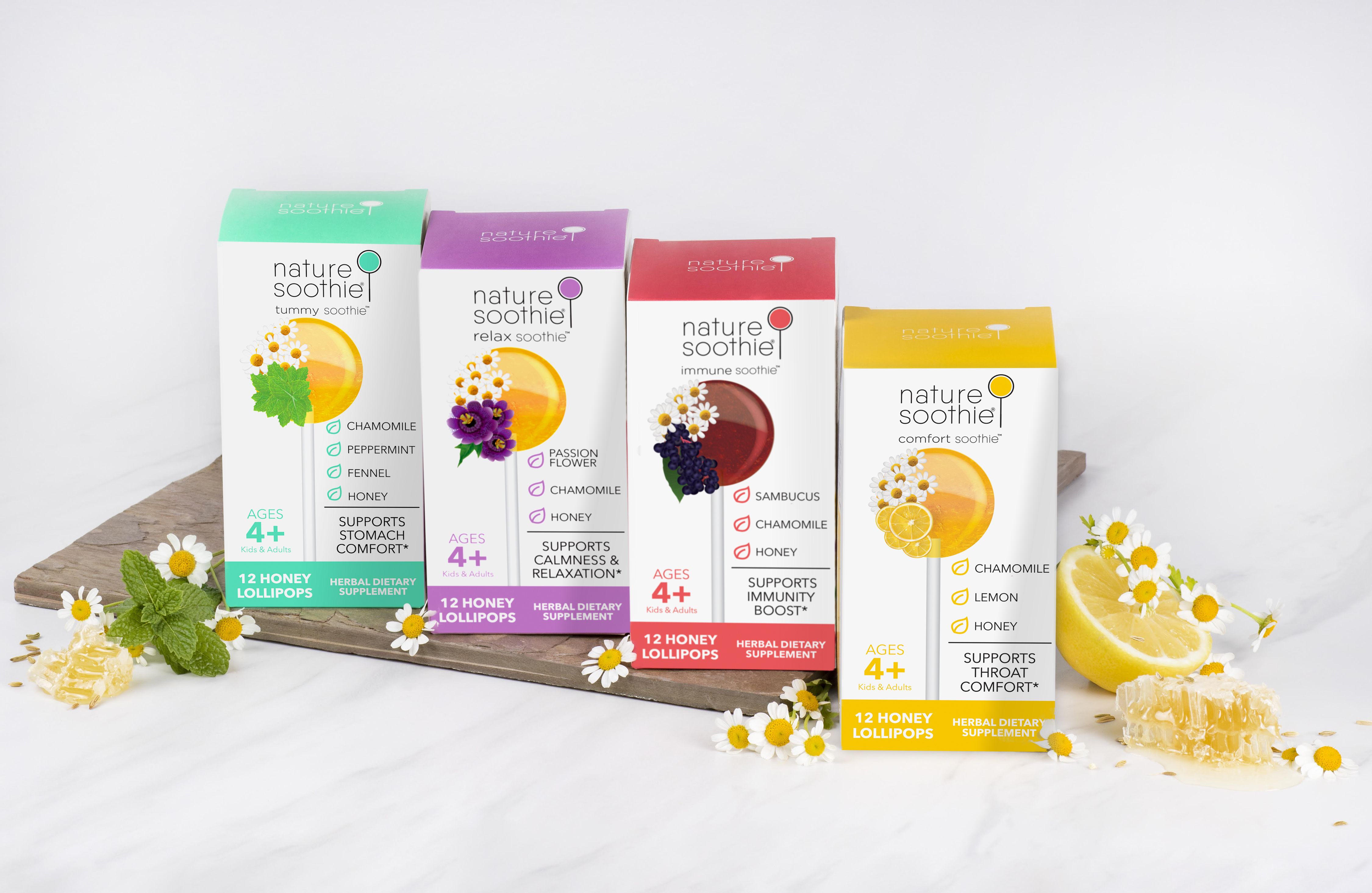 Nature Soothie branded herbal supplement lollipops for children