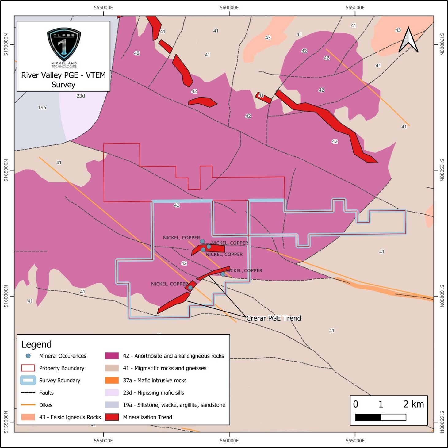 Class 1 Nickel Completes VTEM™ Airborne Geophysical Survey, River Valley PGE-Cu-Ni Project, Sudbury, Ontario, Canada