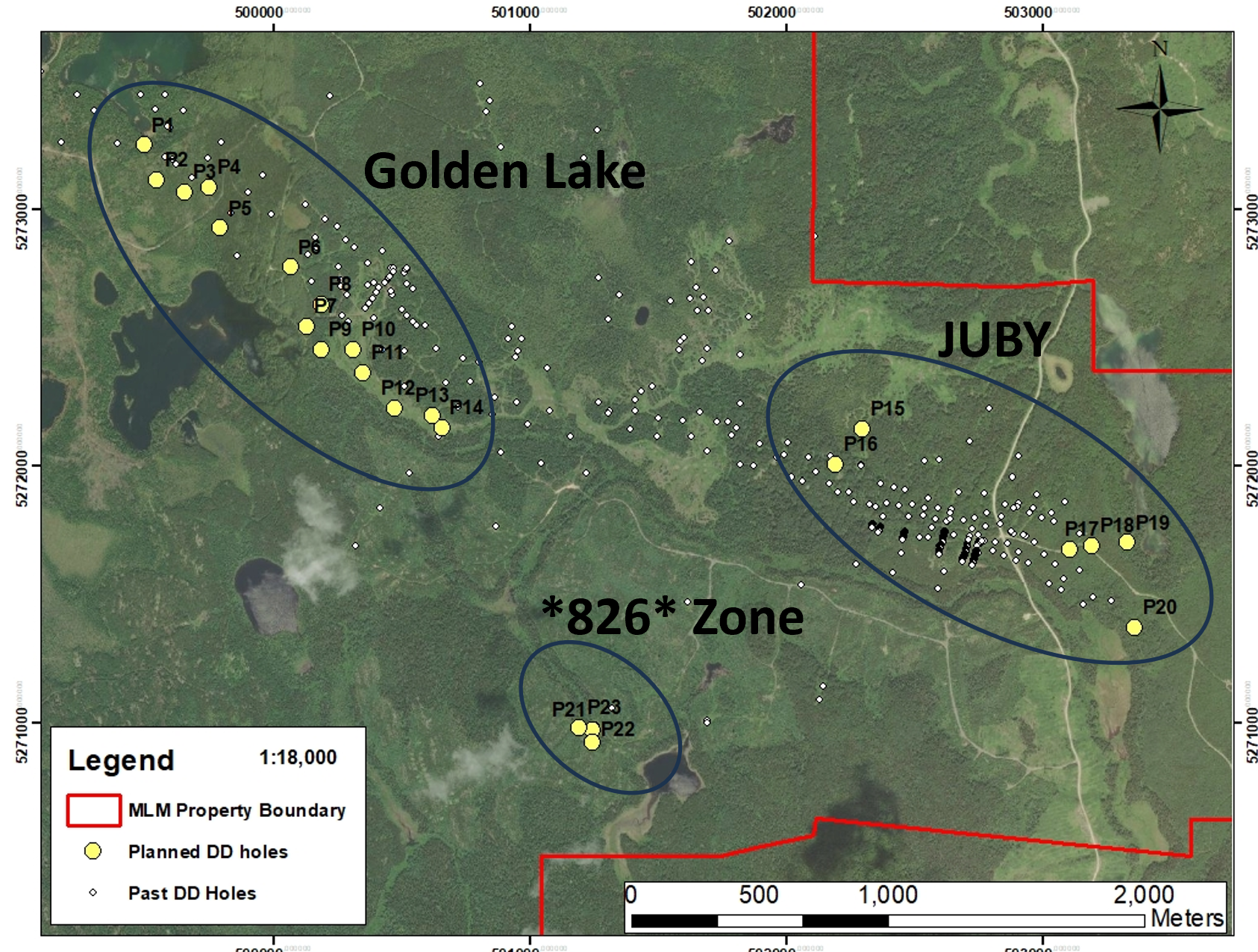 Figure 3 - Plan view of Drill Holes for Exploration Program