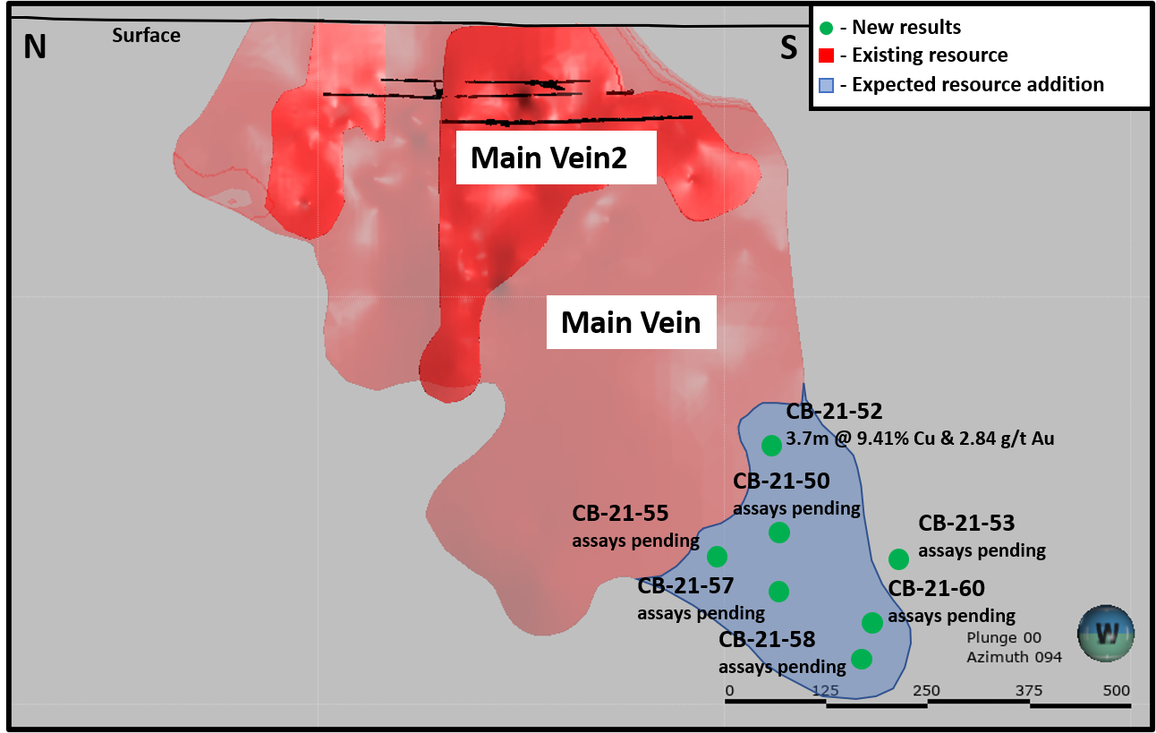 Figure 2. Vue longitudinale de la veine Principale de Corner Bay au-dessus du dyke.