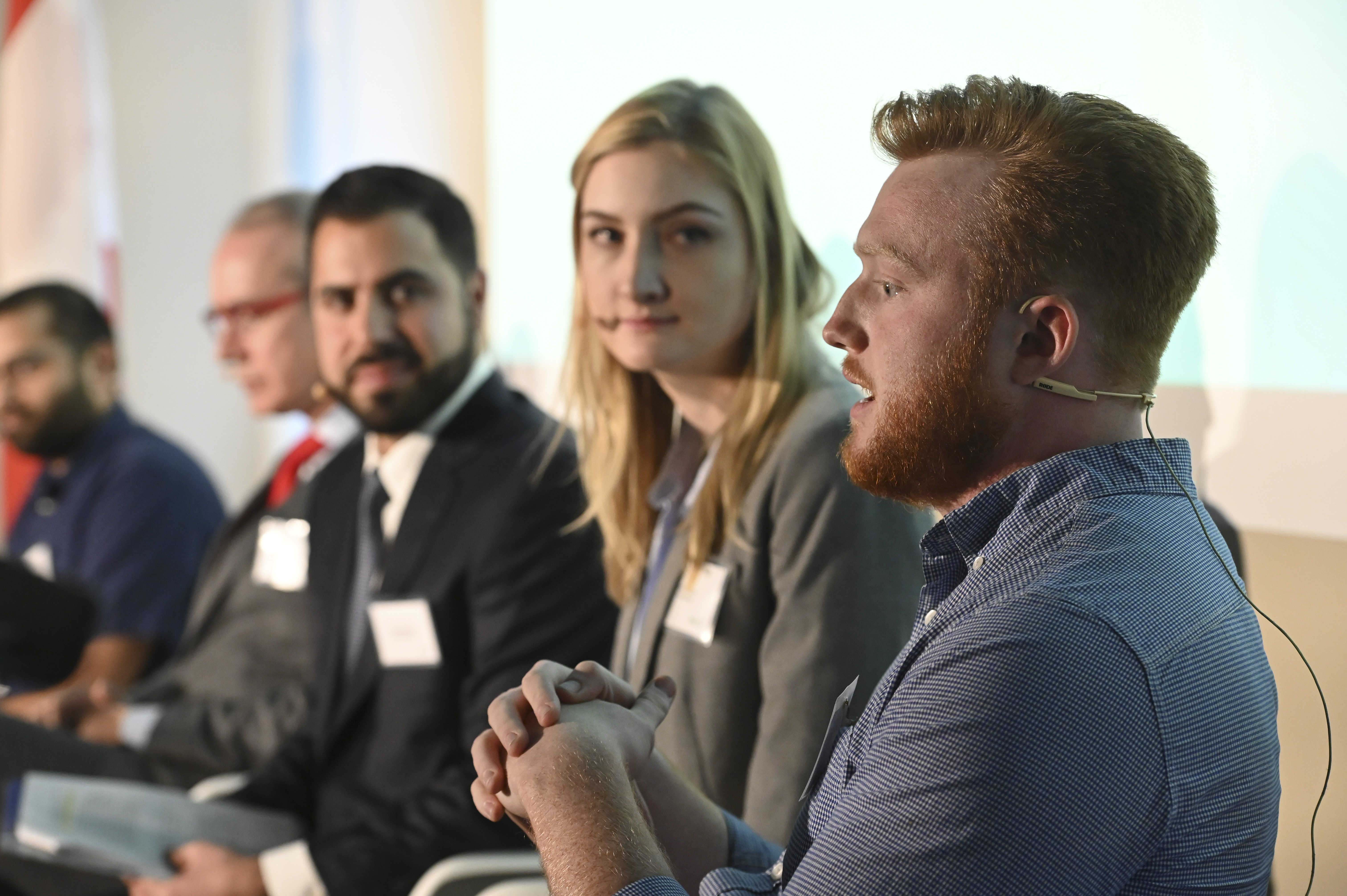 Michael Phillips (Right), Vena Medical CEO and MIX Resident, speaks at the MIX Grand Opening Roundtable, Kitchener, Ontario, Friday, January 10, 2020.  The Canadian Press Images PHOTO/Intellijoint Surgical Inc.