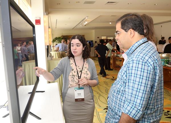 Grantee Emma Erlich of Washington University in St. Louis presents her research at the 2019 Innovations Symposium. Photo credit: Robin Scanlon