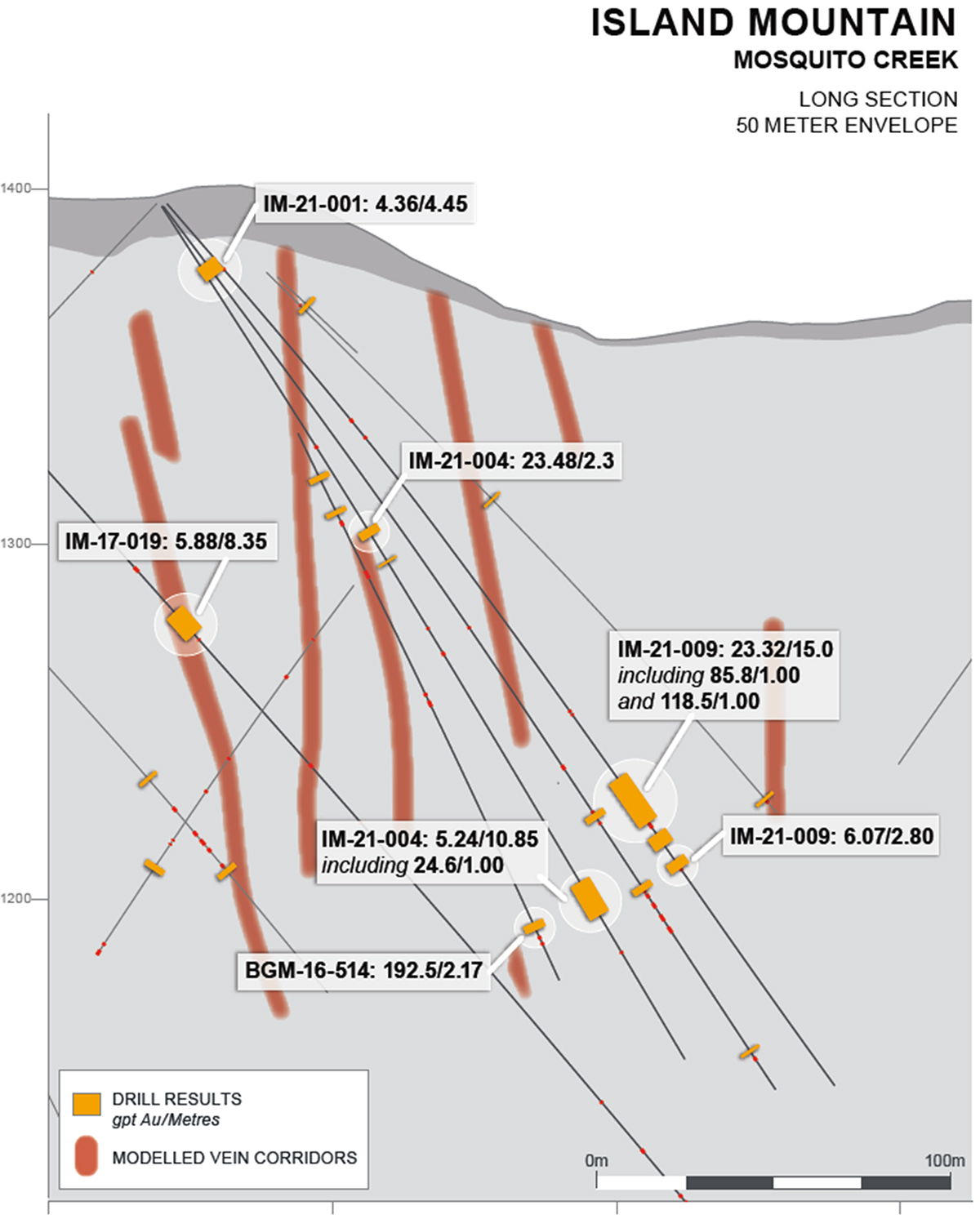 Figure 3: Mosquito Creek drill cross section