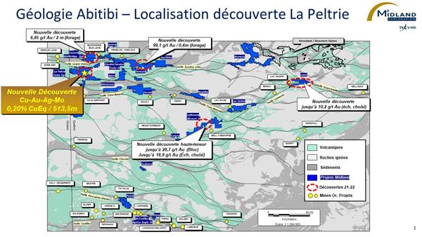 Figure 1 Géologie Abitibi-Localisation découverte La Peltrie
