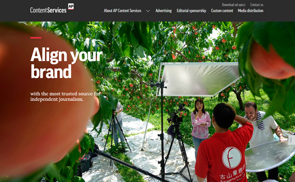 This screen grab shows the AP Content Services homepage. (AP Photo)