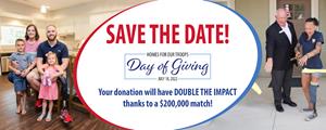 Homes For Our Troops Celebrates 4th Annual Day of Giving on Monday, July 18