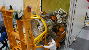 Intuitive Machines engineers loading the IM-1 mission Nova-C lunar lander into its custom container in Houston, Texas-web