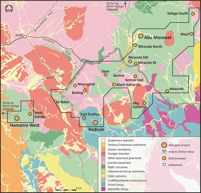 Figure 1: Geology plan of the Abu Marawat Concession, showing the location of the West Garida prospect