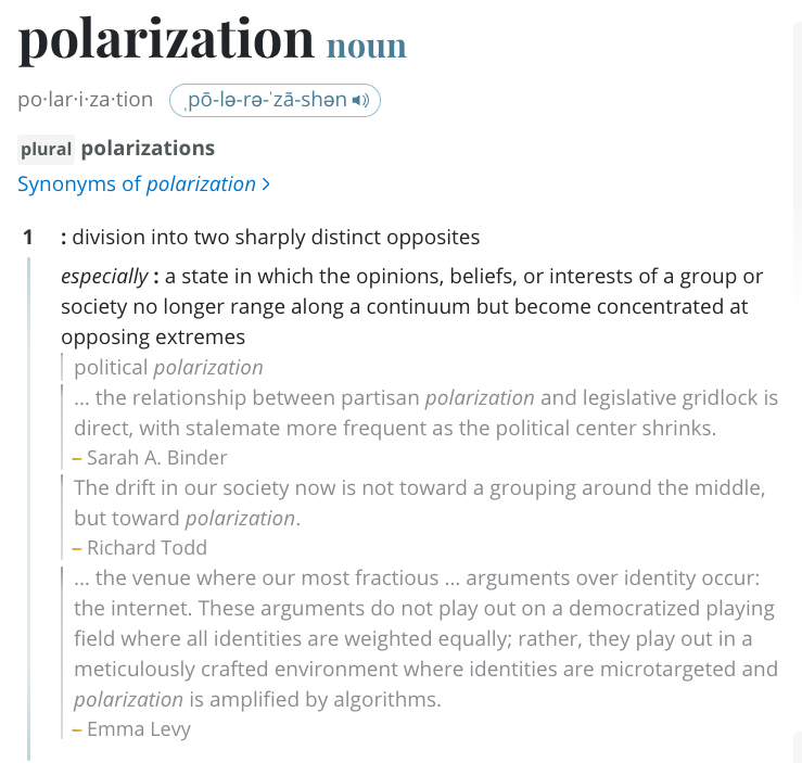 The definition of polarization from Merriam-Webster.com.