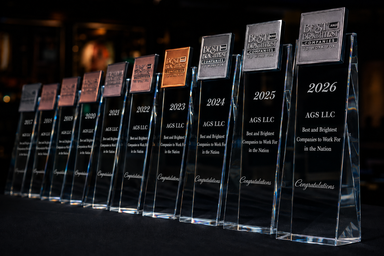 AGS Best & Brightest Companies to Work For in the Nation trophies