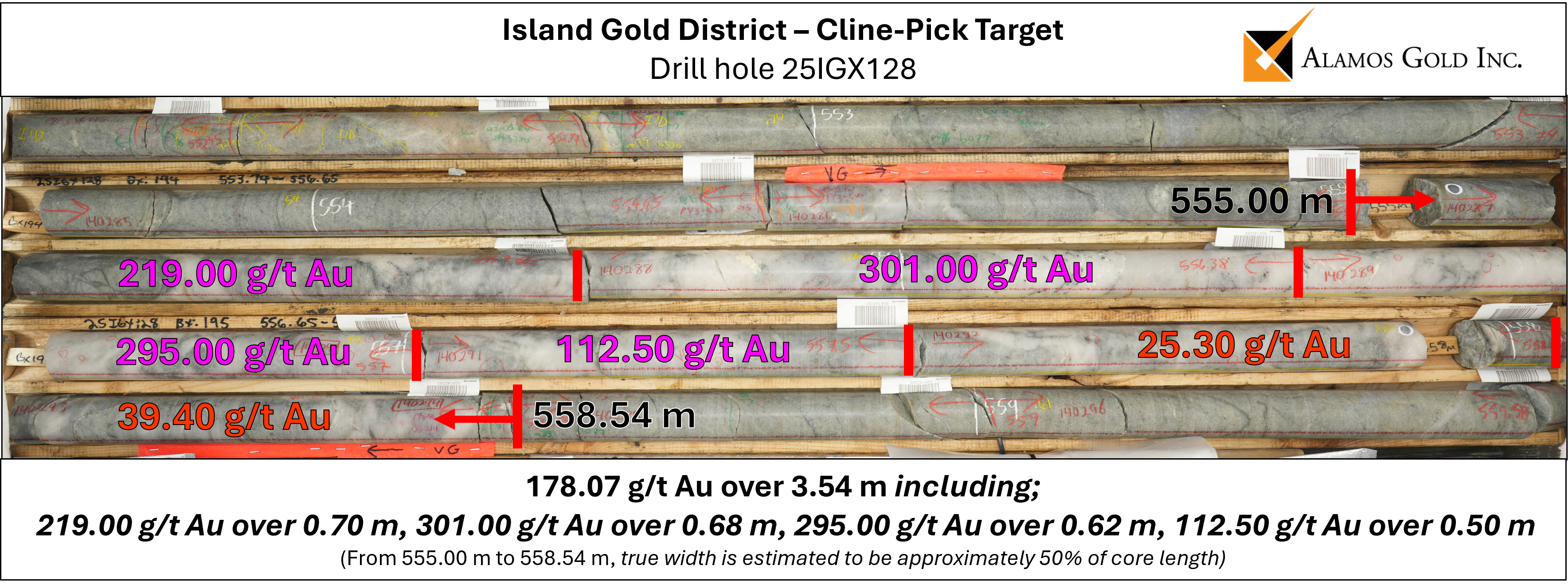 Figure 7: Cline-Pick Core Photo – High-Grade Quartz Vein in Drill hole 25IGX128 image