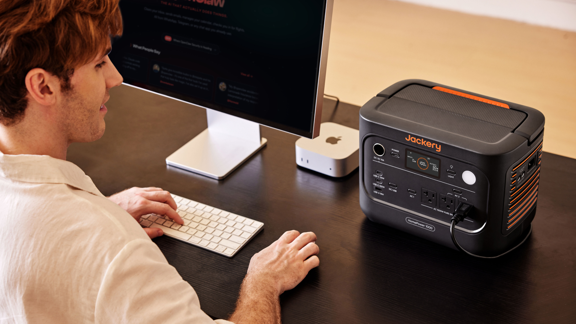 Jackery HomePower 1000 v2 powering computer and monitor in home office