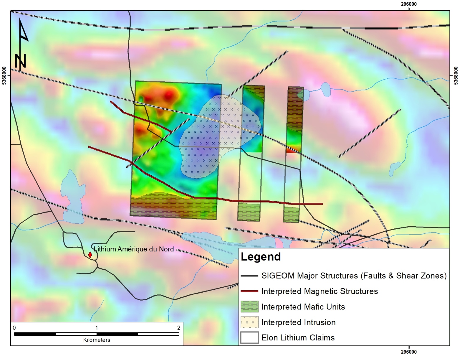 Map 2: Interpretation of Elon Magnetic Survey Results
