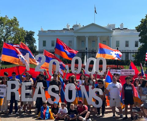 Photo taken from The Armenian Youth Federation’s protest in front of the White House demanding action from President Biden.